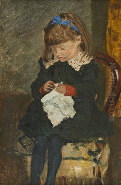 Portrait D'emma Bogaerts Enfant Oil Painting by Dario de Regoyos y Valdes