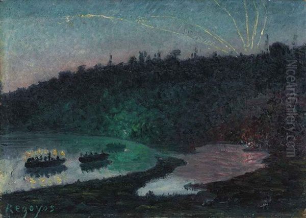 Fireworks Oil Painting by Dario de Regoyos y Valdes