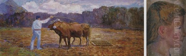 Bueyes Arando La Tierra Oil Painting by Dario de Regoyos y Valdes