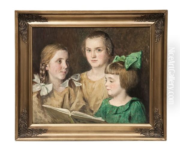 Drei Madchen Mit Gesangbuch Oil Painting by Julius Christian Rehder