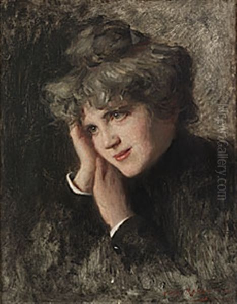 Kvinnoportratt Oil Painting by Julius Christian Rehder