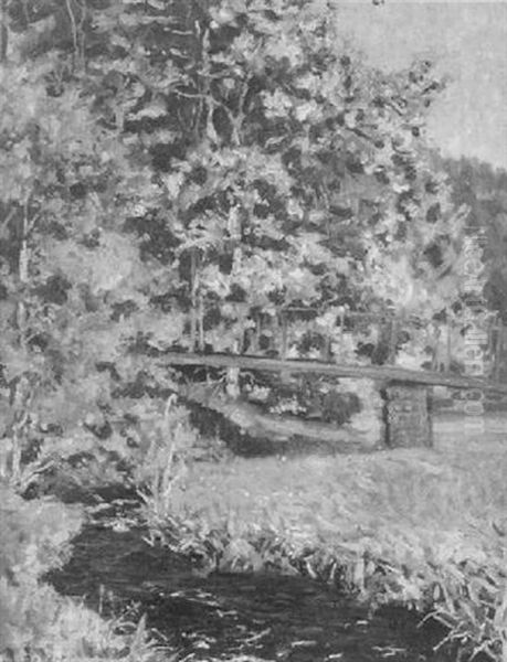 Sommerlicher Park Mit Brucke Und Bach Oil Painting by Julius Christian Rehder