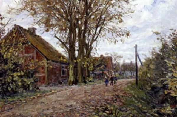 Born Pa En Vej I Landsbyen Oil Painting by Julius Christian Rehder