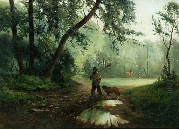Landscape With Sportsman Oil Painting by Eugen Reichenbach