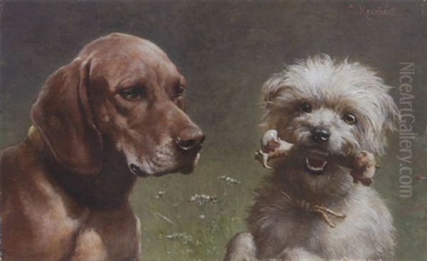 Zwei Hundekopfe Oil Painting by Carl Reichert
