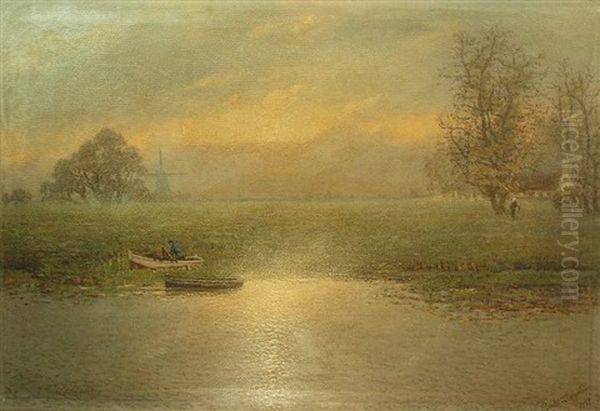 Fruhlingslandschaft Mit Windmuhle Oil Painting by Alexander Reich-Staffelstein