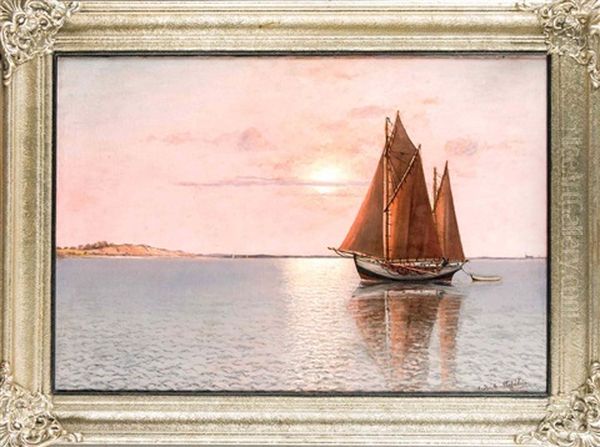 Segler Vor Der Kuste Im Stimmungsvollen Abendlicht Oil Painting by Alexander Reich-Staffelstein