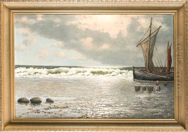 Fischerpaar Mit Ihrem Fang Am Nordseestrand Oil Painting by Alexander Reich-Staffelstein