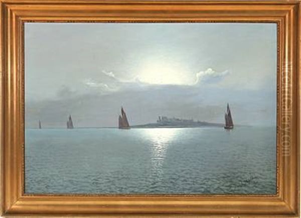 Mondaufgang. (kuste Flandern) Oil Painting by Alexander Reich-Staffelstein