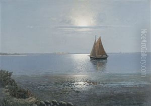 Seestuck Mit Segelboot Oil Painting by Alexander Reich-Staffelstein