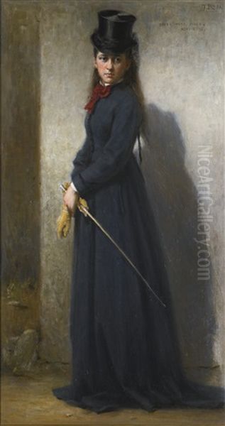 Portrait Of Edith Mary Field, Aged 15, Standing Full-length, In Riding Habit Oil Painting by George, Sir Reid