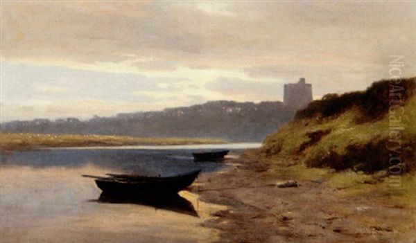 A Quiet River Bed, Norham Castle Oil Painting by George, Sir Reid