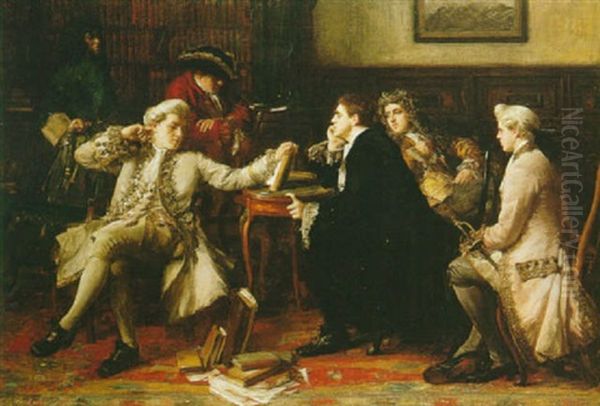 A Literary Clique Oil Painting by George Ogilvy Reid