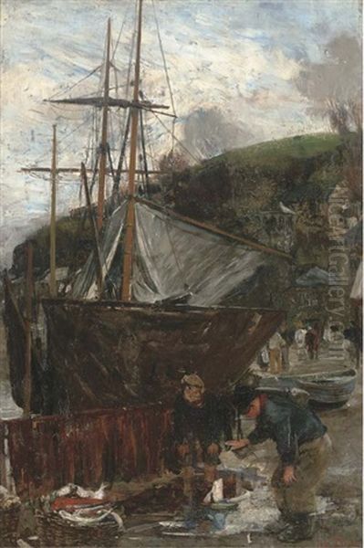 Inspecting The Catch Oil Painting by John Robertson Reid