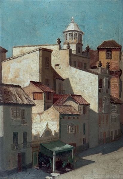 Street Scene, Malaga, Spain Oil Painting by Mary Augusta Hiester Reid