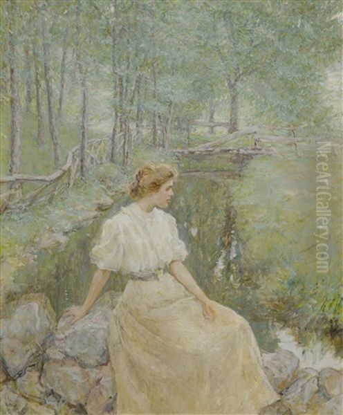 Lady By A Stream Oil Painting by Robert Reid