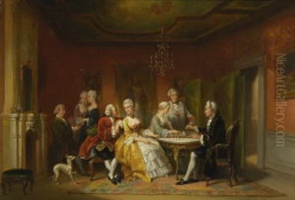 Rokokogesellschaft Im Salon Oil Painting by Henricus Engelbertus Reijntjens