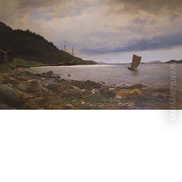 Ships In An Inlet Oil Painting by Eimerich Johan Rein