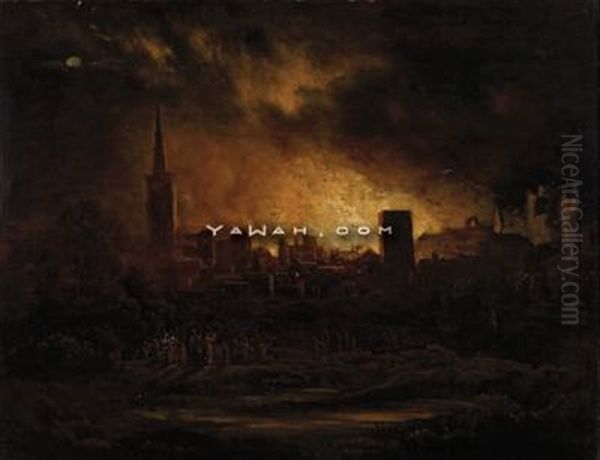 Fire Viewed From The Green Park Oil Painting by Philipp Reinagle