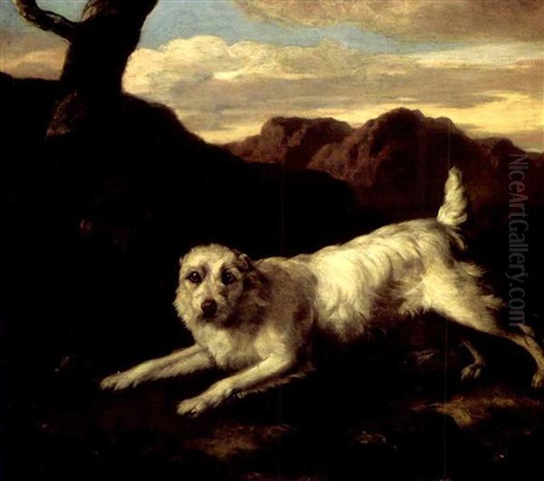A White Dog In A Landscape Oil Painting by Philipp Reinagle
