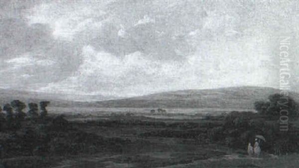 A View Of The Isle Of Wight From Southampton With Figures   In The Forground Oil Painting by Philipp Reinagle