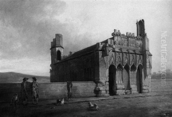 View Of Old Wakefield Bridge And King Edward's Chapel From  The West Oil Painting by Philipp Reinagle
