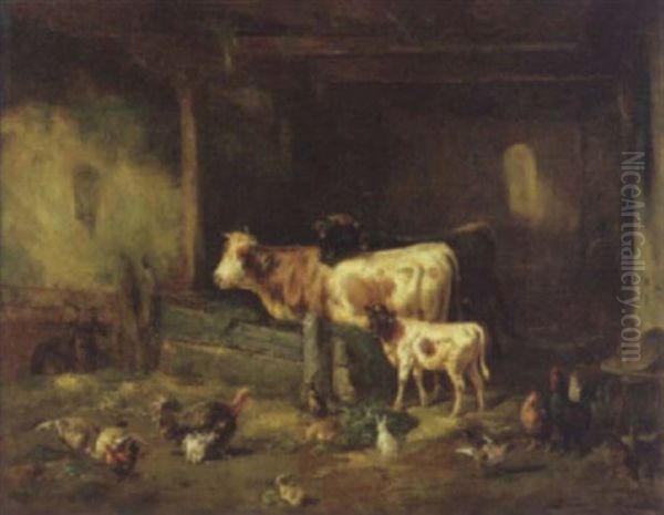 Interno Di Stalla Oil Painting by Louis (Ludwig) Reinhardt