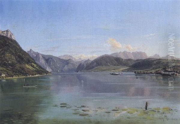 Blick Auf Den Traunsee Mit Schlos Orth Oil Painting by Friedrich Reinhold the Younger