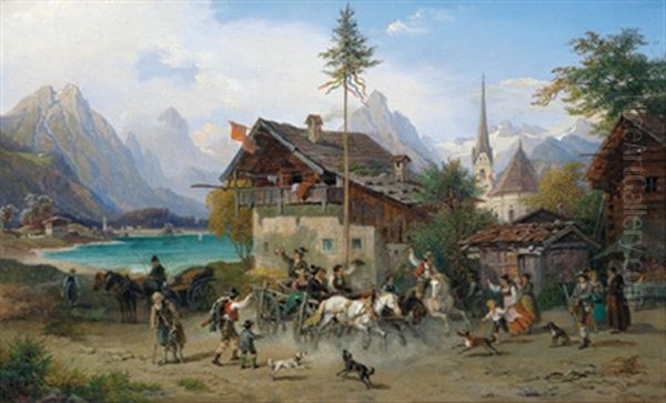 Kirchtag Im Gebirg, Heimfahrt Oil Painting by Franz Reinhold