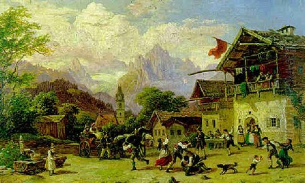 Rauferei Vor Dem Landgasthaus Oil Painting by Franz Reinhold