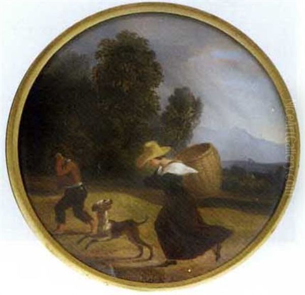 Figures On Their Way To The Harvest With A Dog Oil Painting by Friedrich Philipp Reinhold