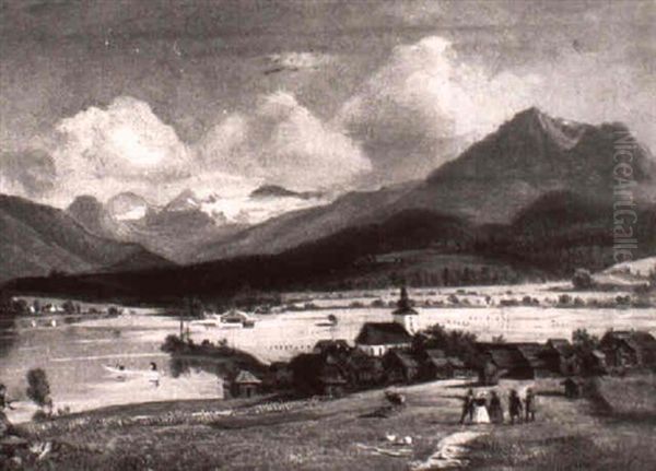 Altaussee Mit Dem Dachsteinmassiv Im Hintergrund Oil Painting by Friedrich Philipp Reinhold