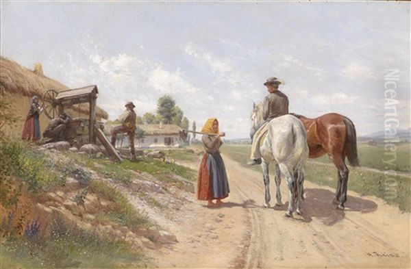 Begegnung Vor Dem Dorf Oil Painting by Hermann Reisz