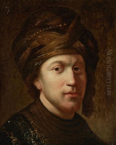 Portrait Of A Young Man Wearing A Turban Oil Painting by Harmenszoon van Rijn Rembrandt