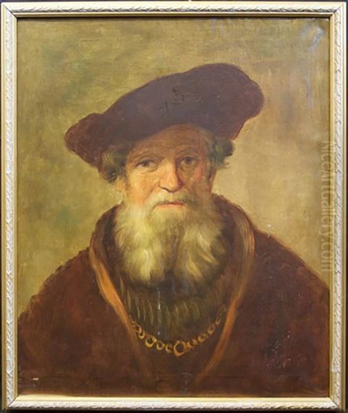 Old Man With Beard And Beret Oil Painting by Harmenszoon van Rijn Rembrandt