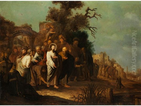 Die Heilung Der Am Blutfluss Leidenden Frau Durch Jesus Oil Painting by Harmenszoon van Rijn Rembrandt