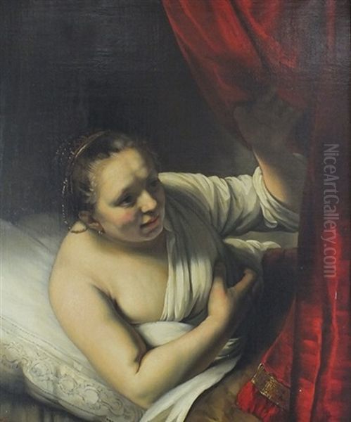 A Women In Bed Oil Painting by Harmenszoon van Rijn Rembrandt