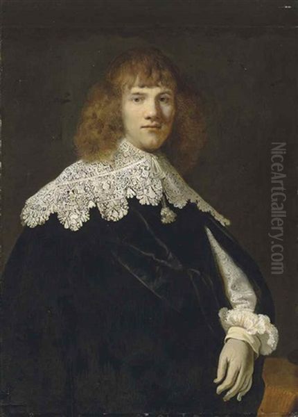 Portrait Of A Gentleman, Half-length, In A Black Velvet Cloak And White Lace Collar And Cuffs Oil Painting by Harmenszoon van Rijn Rembrandt