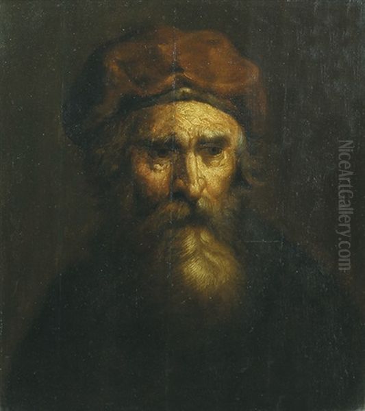 Bildnis Eines Bartigen Alteren Mannes Mit Rotbrauner Kappe Oil Painting by Harmenszoon van Rijn Rembrandt