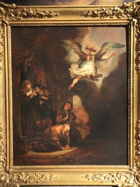 L'ange Raphael Quittant Tobie. Oil Painting by Harmenszoon van Rijn Rembrandt