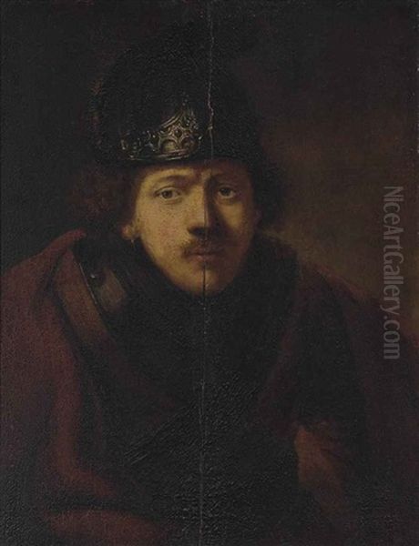 Self-portrait Of The Artist In A Helmet Oil Painting by Harmenszoon van Rijn Rembrandt