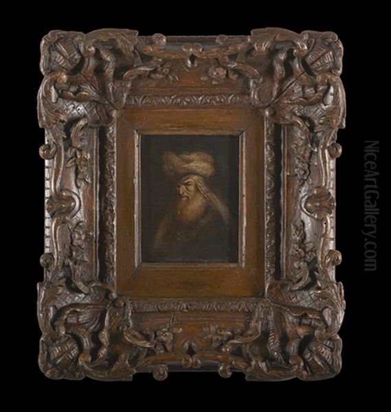 Portrait Of A Bearded Man Wearing A Fur Hat Oil Painting by Harmenszoon van Rijn Rembrandt