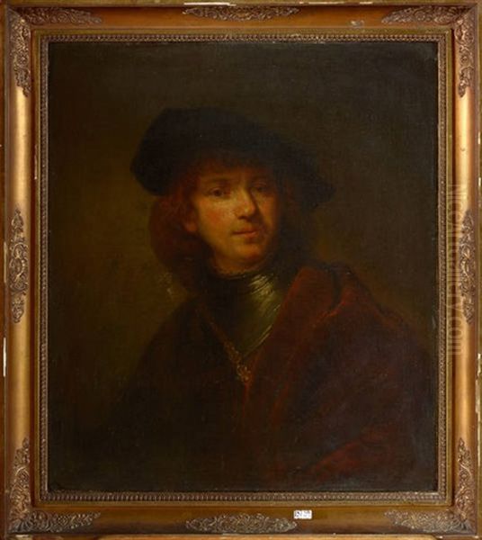 Autoportrait Au Beret Et Au Gorget A L'age De 28 Ans Oil Painting by Harmenszoon van Rijn Rembrandt