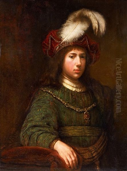 Junger Mann Mit Federbarett Oil Painting by Harmenszoon van Rijn Rembrandt