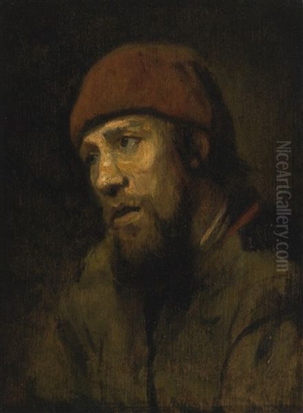 Portrait Study Of A Man With A Red Cap Oil Painting by Harmenszoon van Rijn Rembrandt