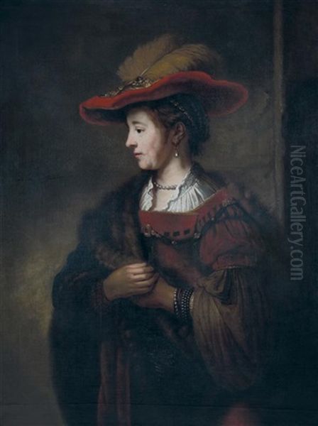 Portrait De Saskia Avec Un Chapeau Rouge Oil Painting by Harmenszoon van Rijn Rembrandt