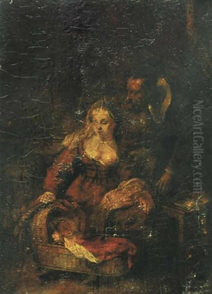 Maria Und Joseph An Der Wiege Des Jesusknaben Oil Painting by Harmenszoon van Rijn Rembrandt
