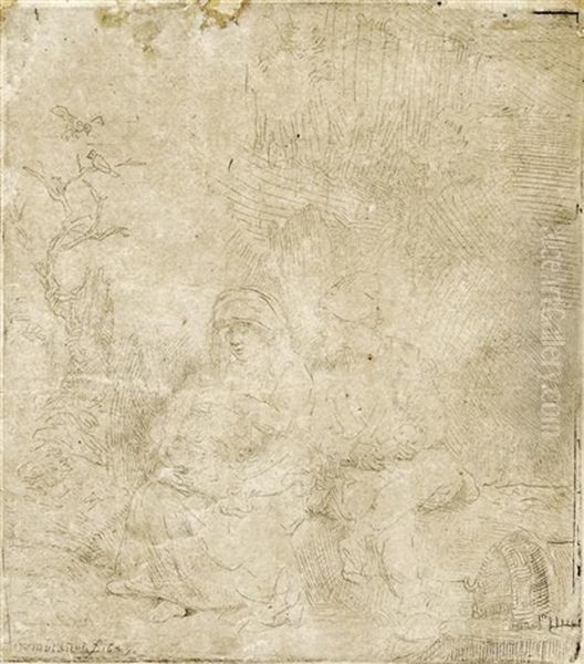 Ruhe Auf Der Flucht Oil Painting by Harmenszoon van Rijn Rembrandt