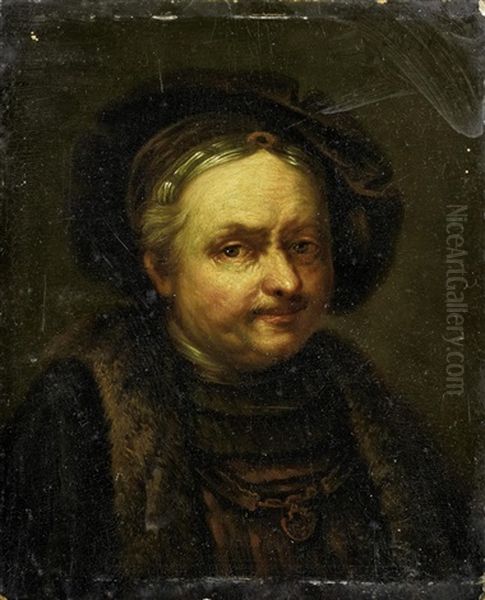 Portrat Eines Mannes Mit Kappe Und Pelzverbramten Mantel Oil Painting by Harmenszoon van Rijn Rembrandt