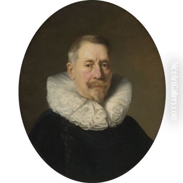 Portrait Of A Grey-haired Man, Half Length, Wearing A White Ruff And A Black Robe Oil Painting by Harmenszoon van Rijn Rembrandt